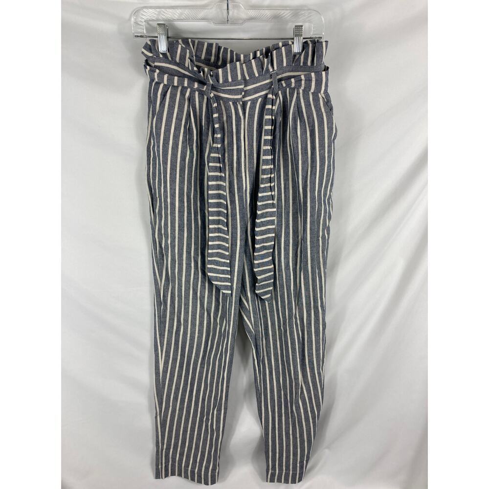 Urban Outfitters Navy and White Striped Paperbag Waist Pants